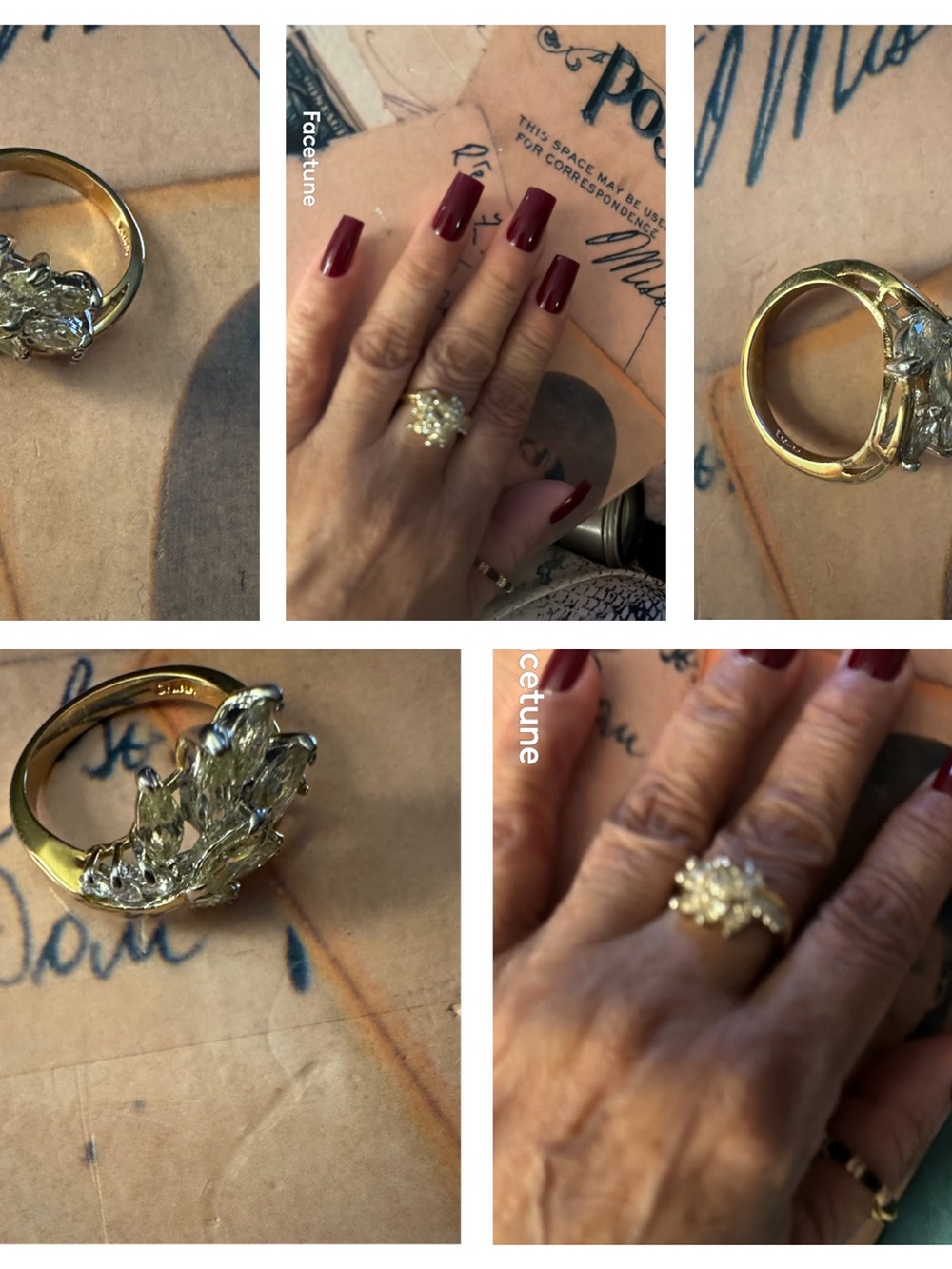 Gold Floral Cluster Ring with Clear Stones - Women